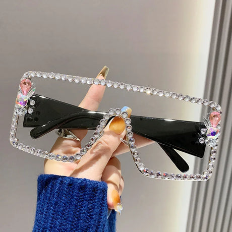 Large Rhinestone Anti-ultraviolet Diamond-set Sunglasses