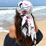 Large Satin Pink Black Heart Graffiti Print Head Scarf