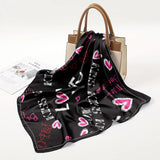 Large Satin Pink Black Heart Graffiti Print Head Scarf