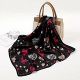 Large Satin Pink Black Heart Graffiti Print Head Scarf