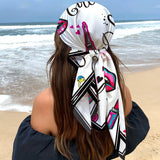 Large Satin Pink Black Heart Graffiti Print Head Scarf