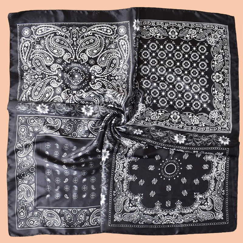 Black Large  Satin Scarf Beach Bandana