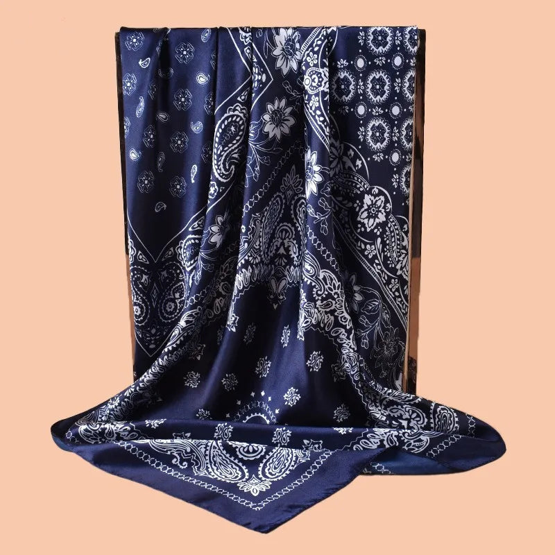 Blue Large  Satin Scarf Beach Bandana
