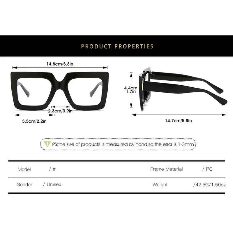 Size of Large Square Frame Anti-Blue Light Reading Glasses