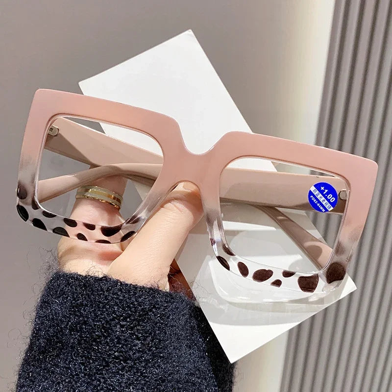 Beige Large Square Frame Anti-Blue Light Reading Glasses