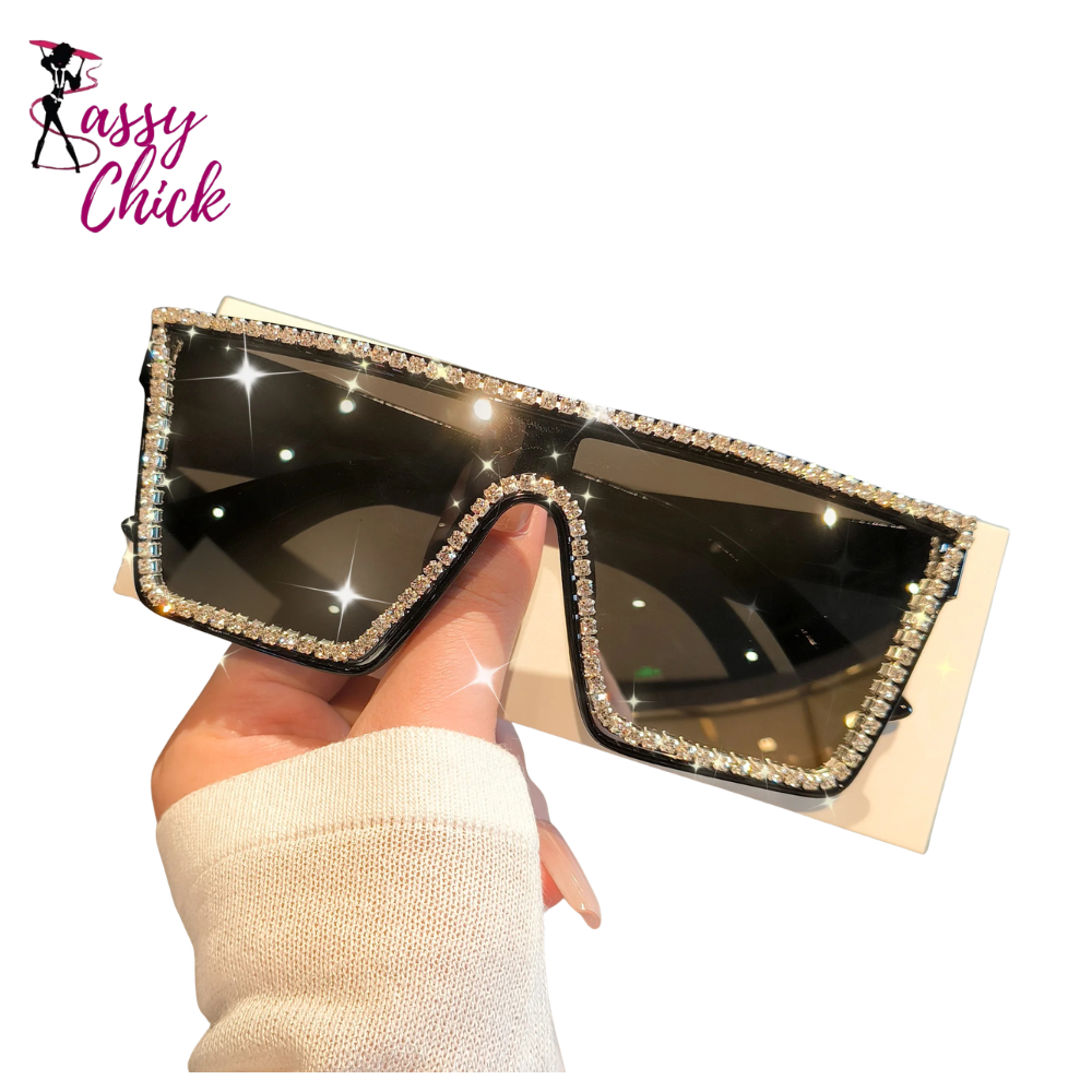 Large Square Luxury Rhinestone Sunglasses Sassy Chick Logo