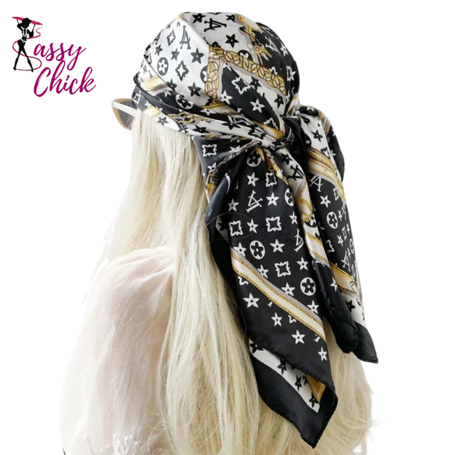 Large Square Silk 90cm Satin Scarf Headscarf Sassy Chick Logo