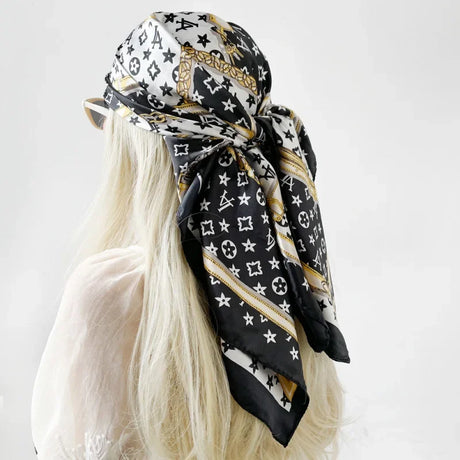 Black Gold Large Square Silk 90cm Satin Scarf Headscarf