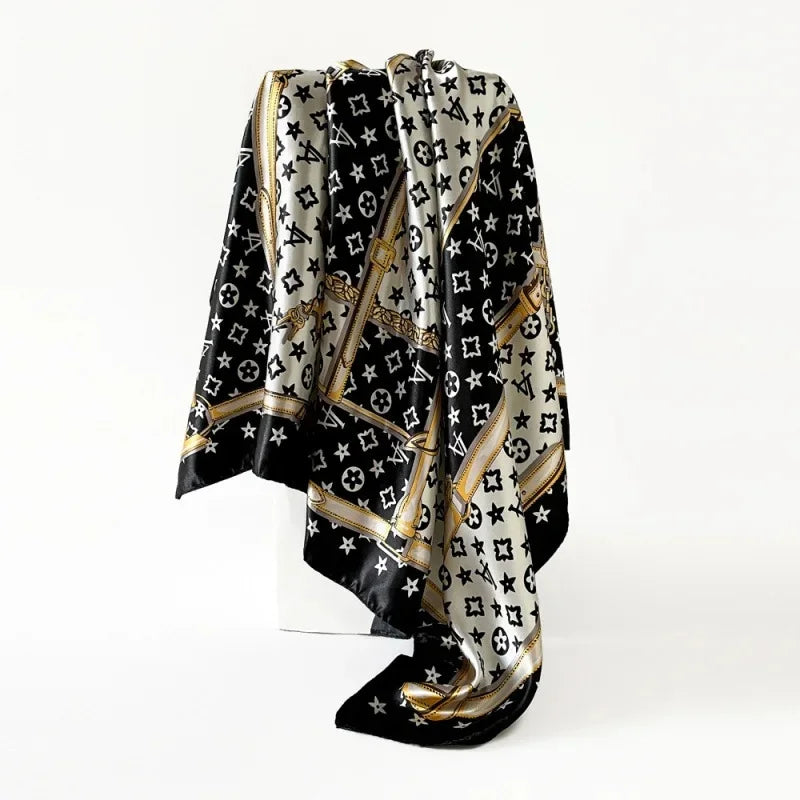 Black Gold Large Square Silk 90cm Satin Scarf Headscarf