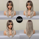 Layered Ombre Brown Blonde Straight Synthetic Wigs