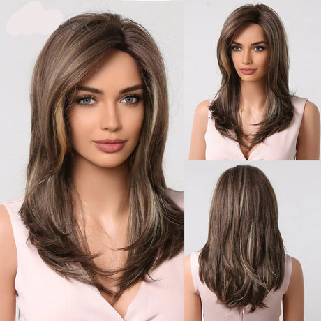 Layered Ombre Brown Blonde Straight Synthetic Wigs