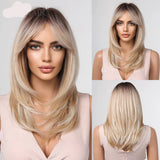 Layered Ombre Brown Blonde Straight Synthetic Wigs