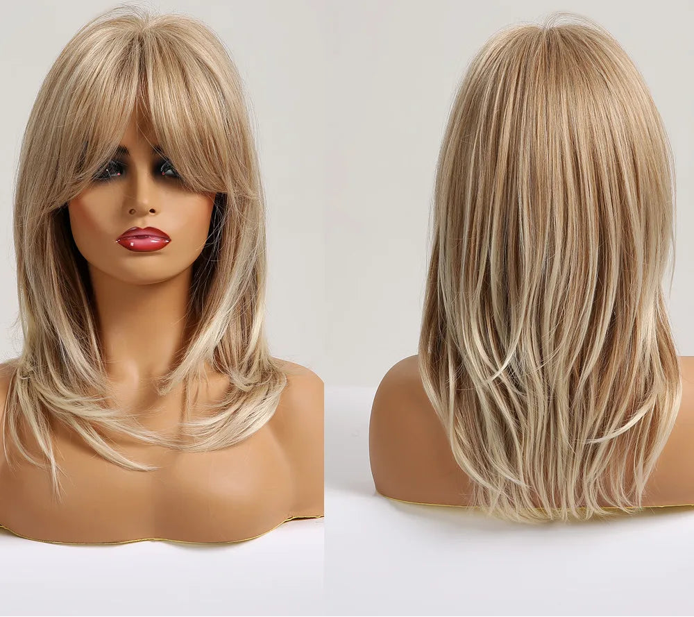Layered Ombre Brown Blonde Straight Synthetic Wigs