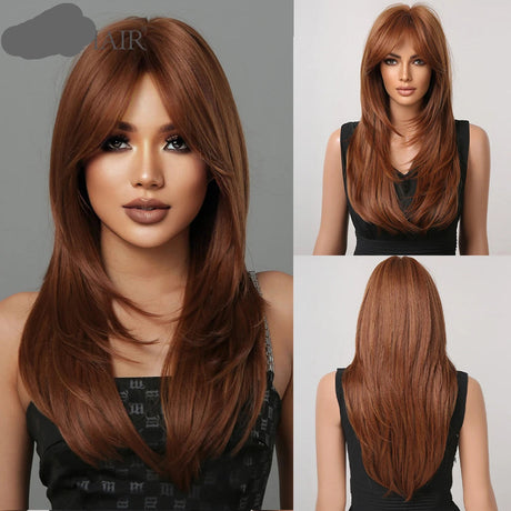 Layered Ombre Brown Blonde Straight Synthetic Wigs