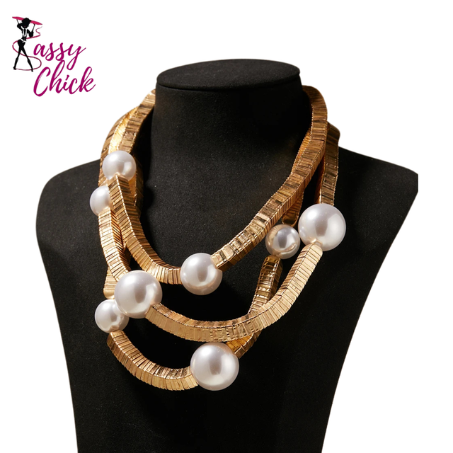 Layered Pendant Pearl Necklace Jewelry Sassy Chick Logo
