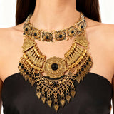 Model Using Layered Retro Teardrop Tassel Collar Jewelry