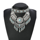 Silver Layered Retro Teardrop Tassel Collar Jewelry