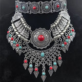 Silver Layered Retro Teardrop Tassel Collar Jewelry