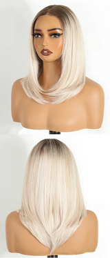 White Layered Wear And Go Straight Short Bob Synthetic Lace Front Wigs