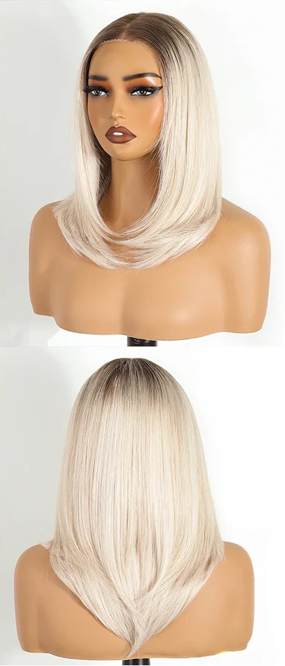 White Layered Wear And Go Straight Short Bob Synthetic Lace Front Wigs