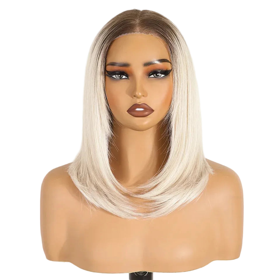 White Layered Wear And Go Straight Short Bob Synthetic Lace Front Wigs