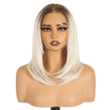 White Layered Wear And Go Straight Short Bob Synthetic Lace Front Wigs