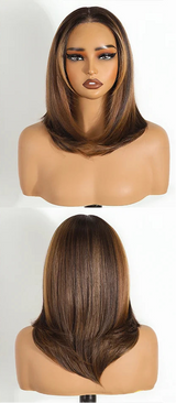 Brown Layered Wear And Go Straight Short Bob Synthetic Lace Front Wigs