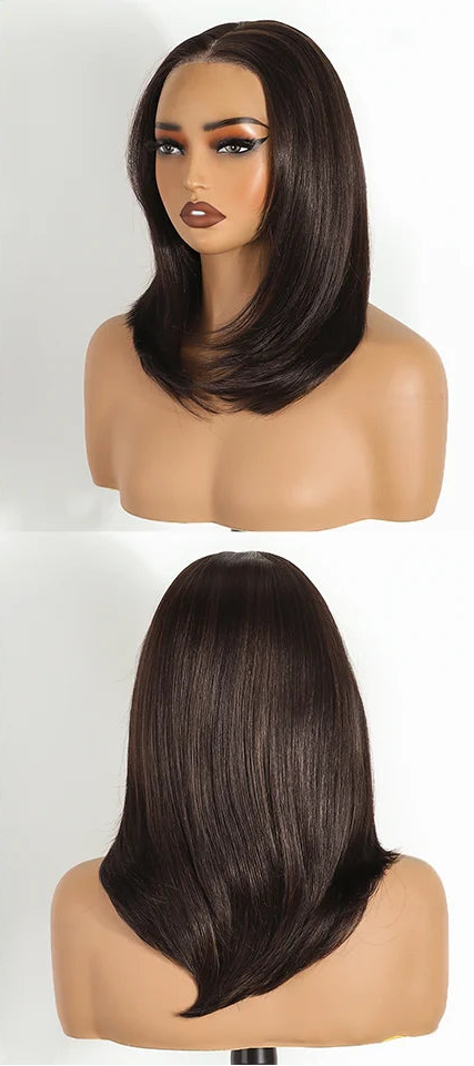 Black Layered Wear And Go Straight Short Bob Synthetic Lace Front Wigs