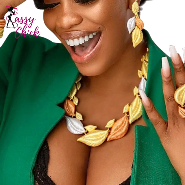 Leaf Shaped Party Jewelry Set Sassy Chick Logo