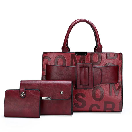 wine red Leather Bag Vintage Sets