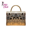 gold diamond leather bag with sassy chick logo