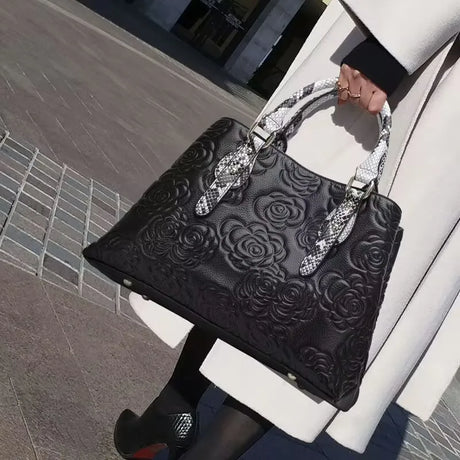 black flower handbag