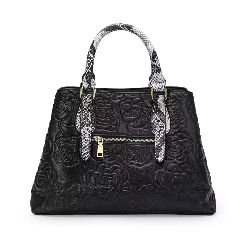 black flower back handbag