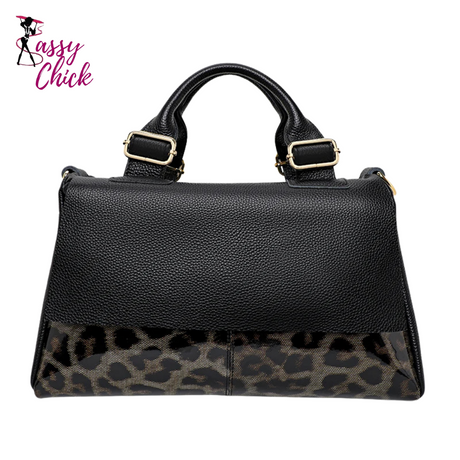 Leather High-capacity Handbag Leopard Print Sassy Chick Logo