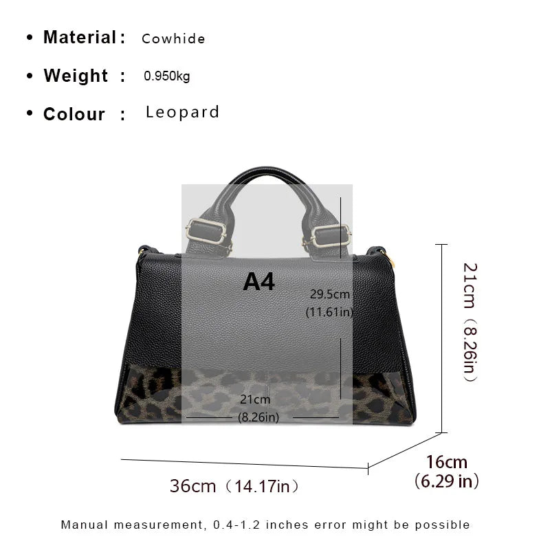 size Leather High-capacity Handbag Leopard Print