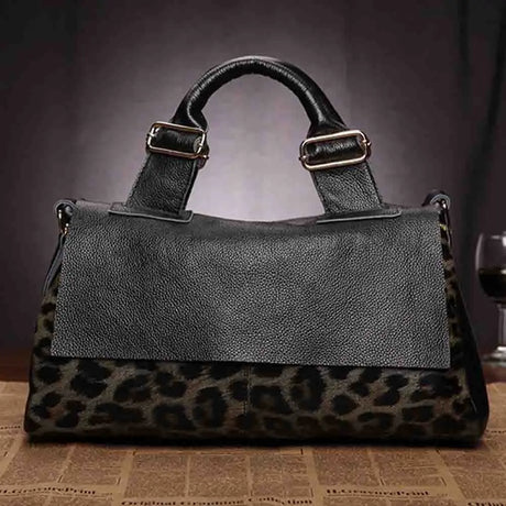 front leather leopard handbag