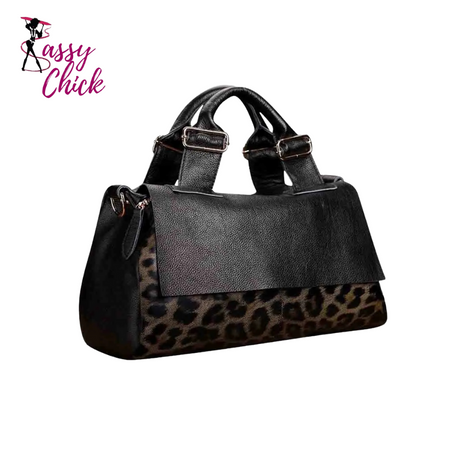 leopard leather handbag sassy chick logo