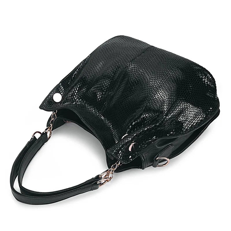 Leather Shiny Serpentine Pattern Handbag