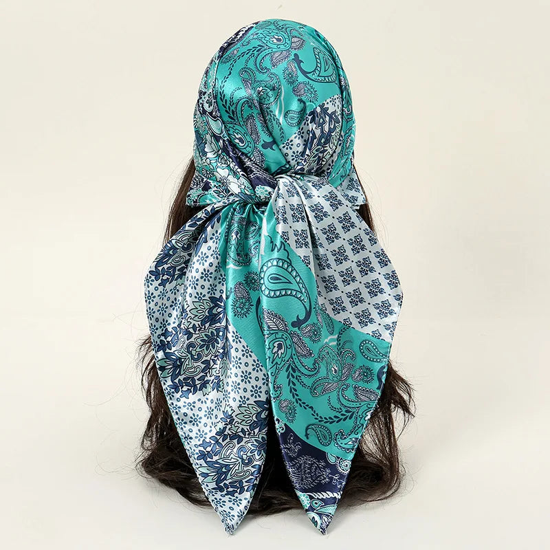 Blue Green Leopard 90*90cm Printed Square Luxury Designers Scarf