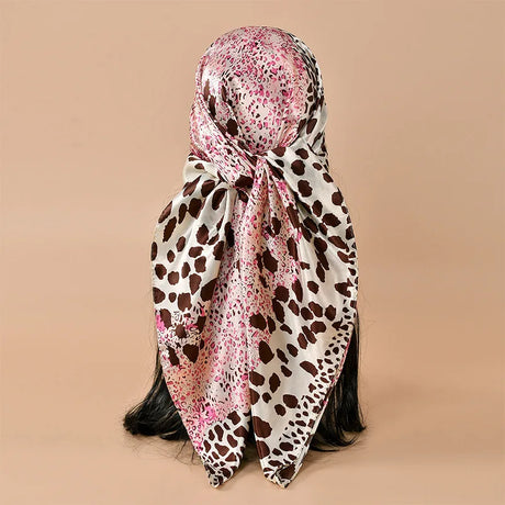 Pink Brown Leopard 90*90cm Printed Square Luxury Designers Scarf