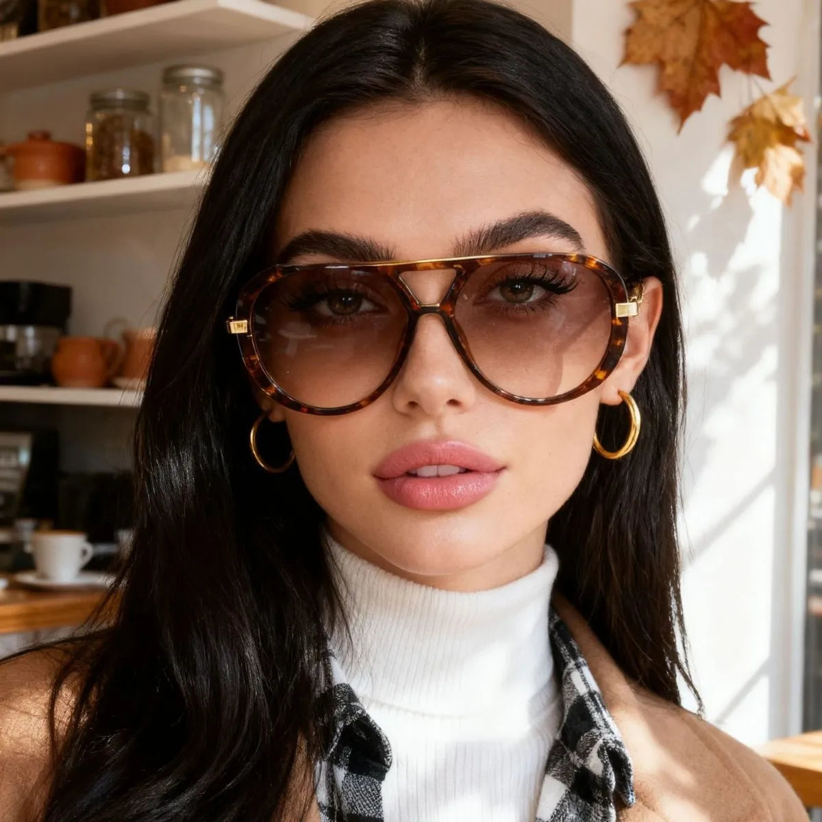 Model Using Leopard Large Frame Pilot Punk Sunglasses