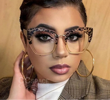Model Using Leopard Oversized Cat Eye Anti Blue Light Eyeglasses