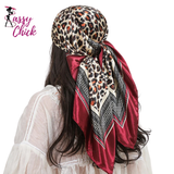 Leopard Print 90cm Square Silk Scarf Satin Headband Hijabs Sassy Chick Logo