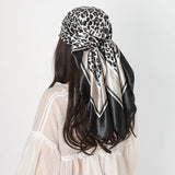 Black Leopard Print 90cm Square Silk Scarf Satin Headband Hijabs