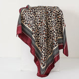 Red Leopard Print 90cm Square Silk Scarf Satin Headband Hijabs