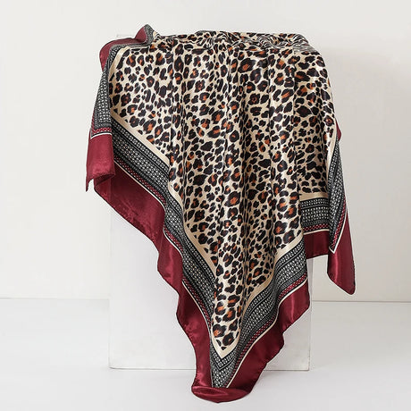 Red Leopard Print 90cm Square Silk Scarf Satin Headband Hijabs