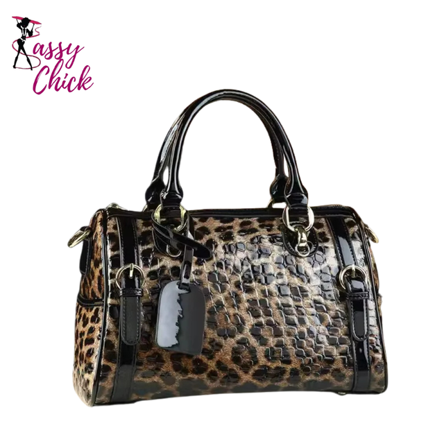Leopard Print Boston Pillow Handbag Bag Sassy Chick Logo
