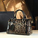 Leopard Print Boston Pillow Handbag Bag