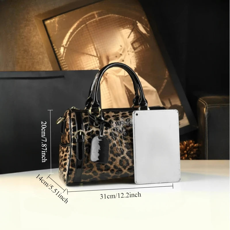 Size of Leopard Print Boston Pillow Handbag Bag