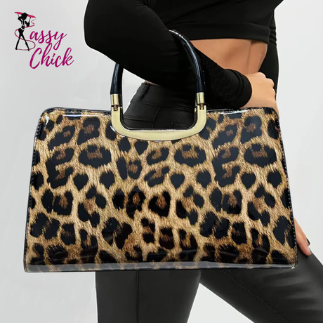 Leopard Print Multiple Compartments Retro Shoulder Bag Sassy Chick Logo